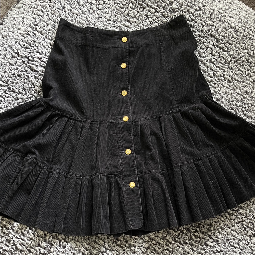 Black Corduroy Button-Down Pleated Skirt - Picture 3 of 12